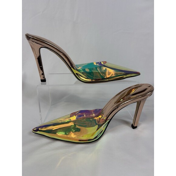 Good American PVC Mules Clear Rainbow Size 7.5 Point Toe Iridescent Stiletto - Picture 4 of 12